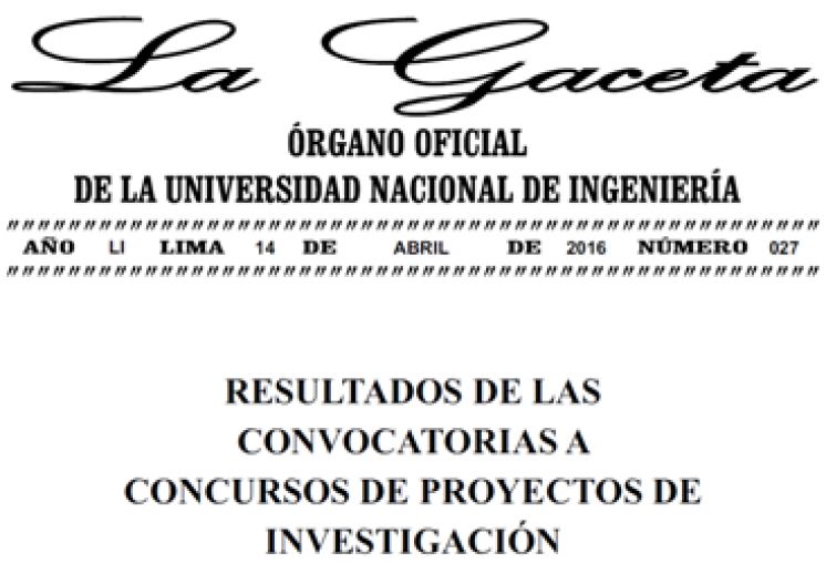 Gaceta Nro. 027: RESULTADOS DE LAS CONVOCATORIAS A CONCURSOS DE PROYECTOS DE INVESTIGACIÓN