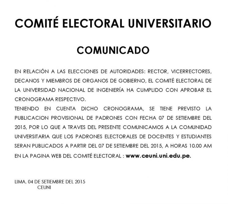 Comunicado sobre el Cronograma