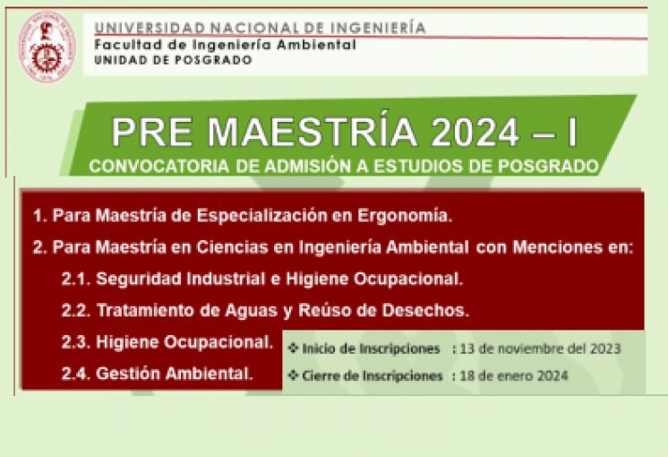 UNIDAD DE POSGRADO DE LA FACULTAD DE INGENIERÍA AMBIENTAL PRE-MAESTRIA 2024-1