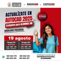 RSDS - UNI / ALUMNO UNI: Actualízate en AutoCAD 2025 - Modalidad Presencial | Inicios 19 de Agosto