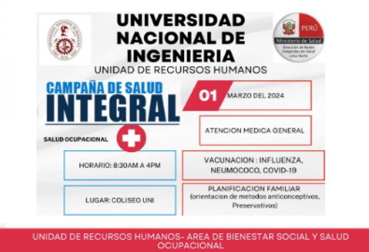 CAMPAÑA DE SALUD INTEGRAL | FECHA 1° DE MARZO EN EL COLISEO UNI