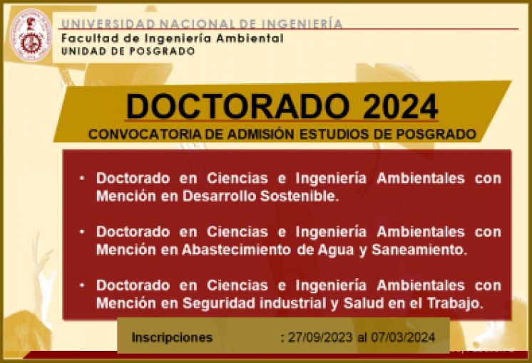 Convocatoria de Admisión de Estudios dde Posgrado de la Unidad de Posgrado FIA: Doctorado 2024 | Inscripciones hasta el 07 de Marzo