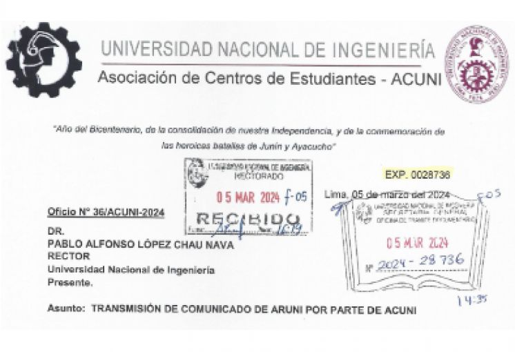 TRANSMISIÓN DEL COMUNICADO DE ARUNI POR PARTE DE ACUNI