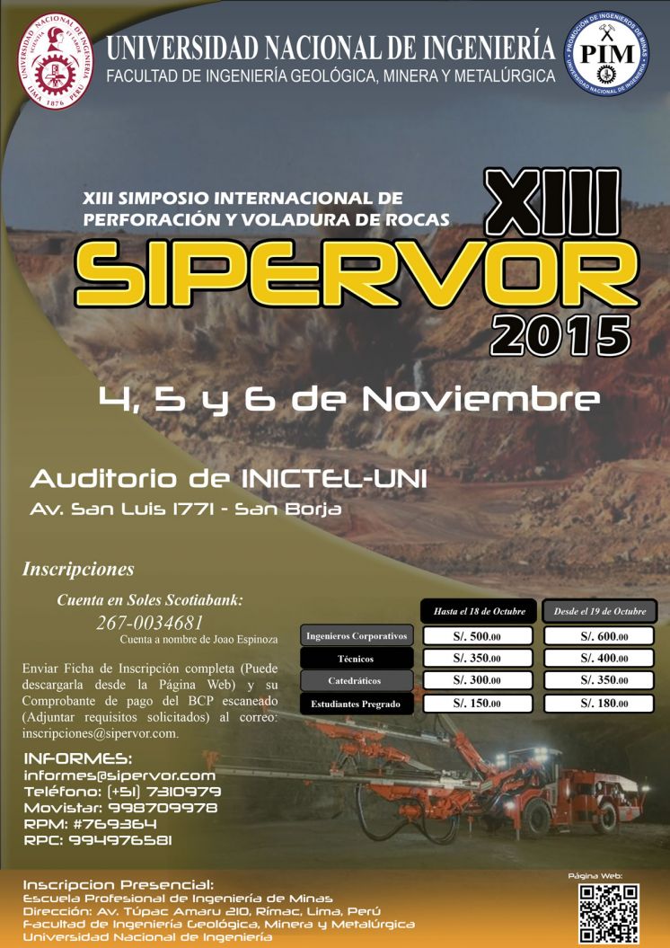 XIII SIPERVOR 2015. XIII Simposio Internacional de Perforación y Voladura de Rocas