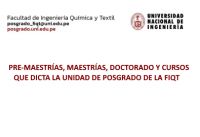 La Unidad de Posgrado de la FIQT de la  UNI, ha programado las Convocatorias de Pre-Maestr&iacute;a, Maestr&iacute;as, Doctorado 2026-II y Cursos