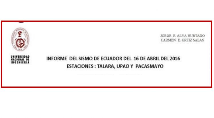 Registros en Talara, Pacasmayo y Trujillo del Sismo del 16-04-2016 de Ecuador