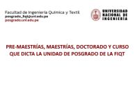 La Unidad de Posgrado de la FIQT de la  UNI, ha programado las Convocatorias de Pre-Maestr&iacute;a, Maestr&iacute;as, Doctorado 2026-II y Curso