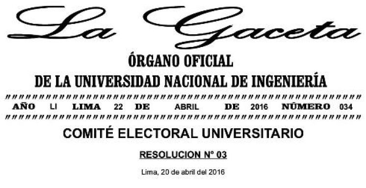 Gaceta Nro. 34: Comité Electoral Universitario Resolución Nro. 03-2016