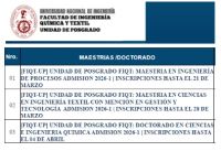 La Unidad de Posgrado de la FIQT de la UNI, ha programado las Convocatorias de Maestr&iacute;as y Doctorado 2026-I | Inscripciones abiertas Marzo y Abril