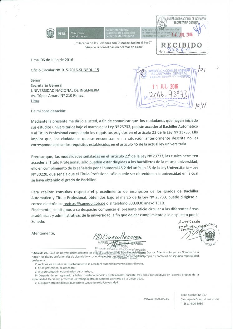 CIUDADANOS QUE HAYAN INICIADO SUS ESTUDIOS UNIVERSITARIOS BAJO EL MARCO DE LA LEY N&deg;23733, PRODR&Aacute;N ACCEDER AL BACHILLER AUTOM&Aacute;TICO Y AL T&Iacute;TULO PROFESIONAL CUMPLIENDO LOS REQUISITOS EXIGIDOS EN EL ART&Iacute;CULO 22 DE LA LEY N&deg;23733