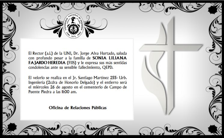 Condolencias para la Sra. Sonia Liliana Fjardo Heredia