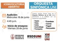 Unidad de Centro Cultural UNI: Convocatoria dirigida a toda la comunidad universitaria, con el fin de integrar nuevos  miembros a la Orquesta Sinfónica UNI | Audición 18 de Junio