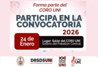El Coro de la UNI invita a toda la comunidad universitaria y personas interesadas en el canto, para participar en la Convocatoria 2026-1 de voces que se realizar&aacute; a partir del proximo 24 de Enero.