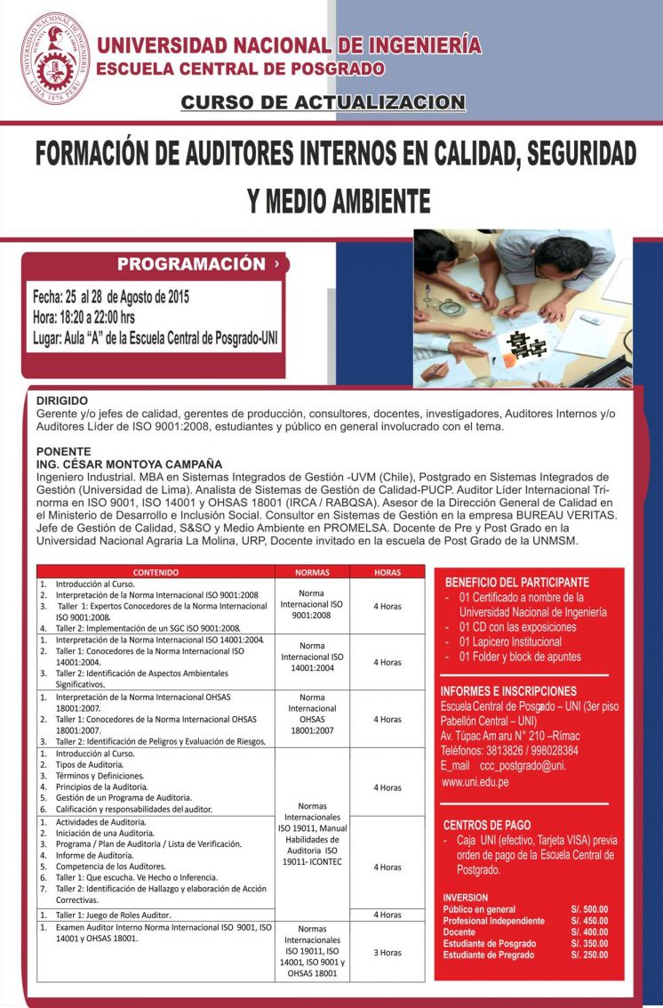 Formación de Auditores Internos en Calidad, Seguridad y Medio Ambiente