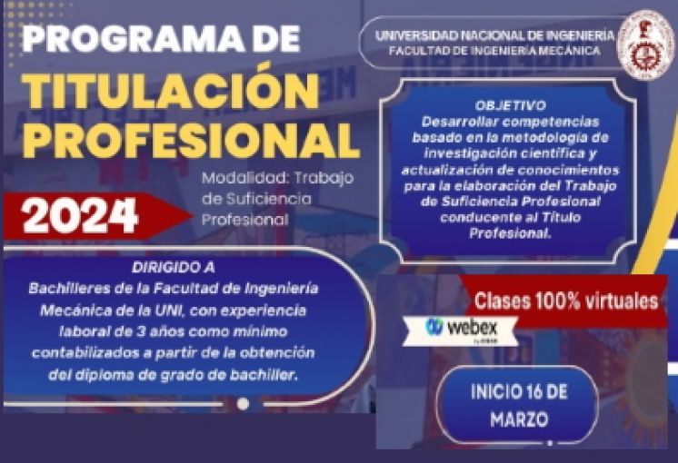 PROGRAMA DE TITULACIÓN PROFESIONAL 2024 Modalidad: Trabajo de Suficiencia Profesional | Inicio 16 de Marzo