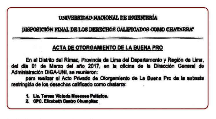 ACTA DE OTORGAMIENTO DE LA BUENA PRO - Disposición final de los derechos calificados como chatarra