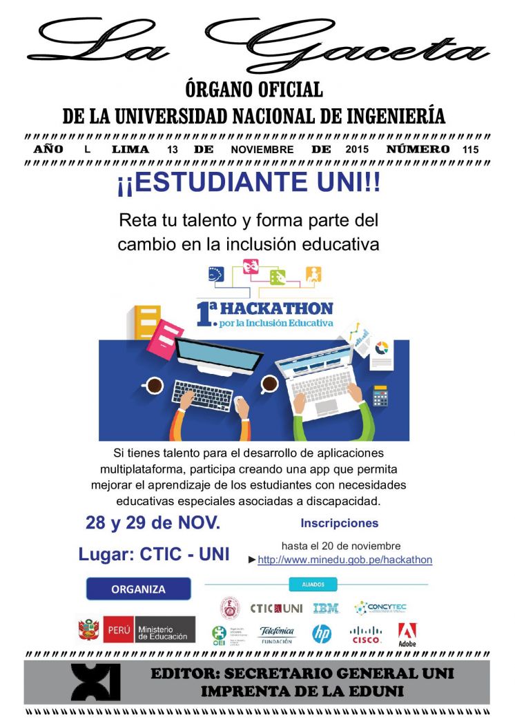 Gaceta 115: Concurso: 1º Hackathon por la Inclusión Educativa