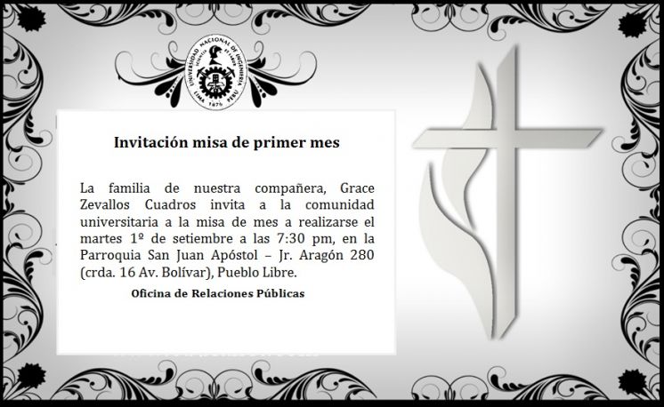 Invitación para misa de la Srta. Grace