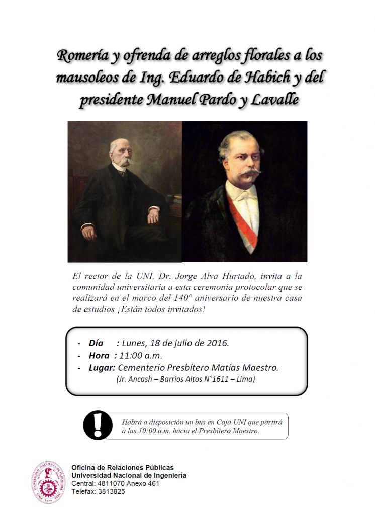 Romer&iacute;a y ofrenda de arreglos florales a los mausoleos de Ing. Eduardo de Habich y del presidente Manuel Pardo y Lavalle