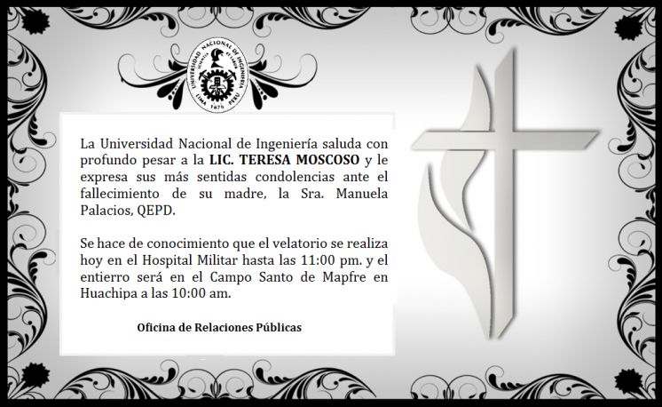 Tarjeta por fallecimiento Lic. Teresa Moscoso