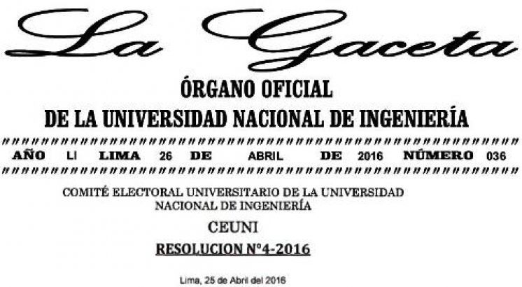 Gaceta Nro. 36: Comité Electoral Universitario Resolución Nro. 04-2016