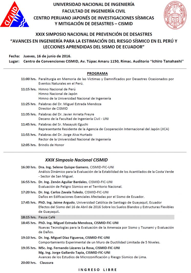 XXIX SIMPOSIO NACIONAL DE PREVENCI&Oacute;N DE DESASTRES