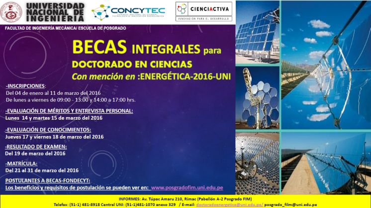 Becas integrales para Doctorado en Ciencias Con mención en: ENERGÉTICA-2016 I -UNI