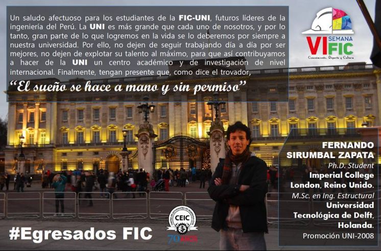 Un saludo para los estudiantes de la FIC, en la VI Semana de la Facultad de Ingenier&iacute;a C&iacute;vil