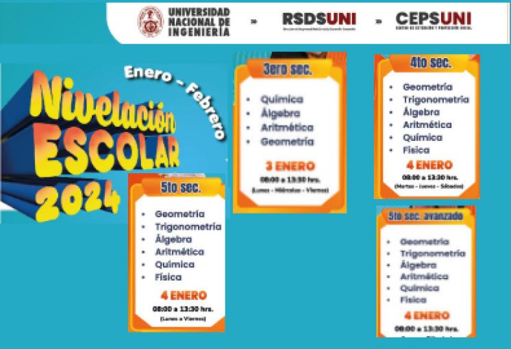 RSDS UNI / NIVELACIÓN ESCOLAR 2024 | Inicios 03 y 04 de enero