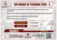 Unidad de Posgrado de la Facultad de Ingeniería Ambiental de la UNI ha programado Diplomados de Posgrado 2025-II | Fecha de Cierre de inscripciones 20 de Agosto