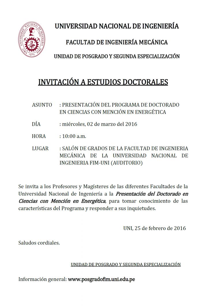 INVITACIÓN A ESTUDIOS DOCTORALES