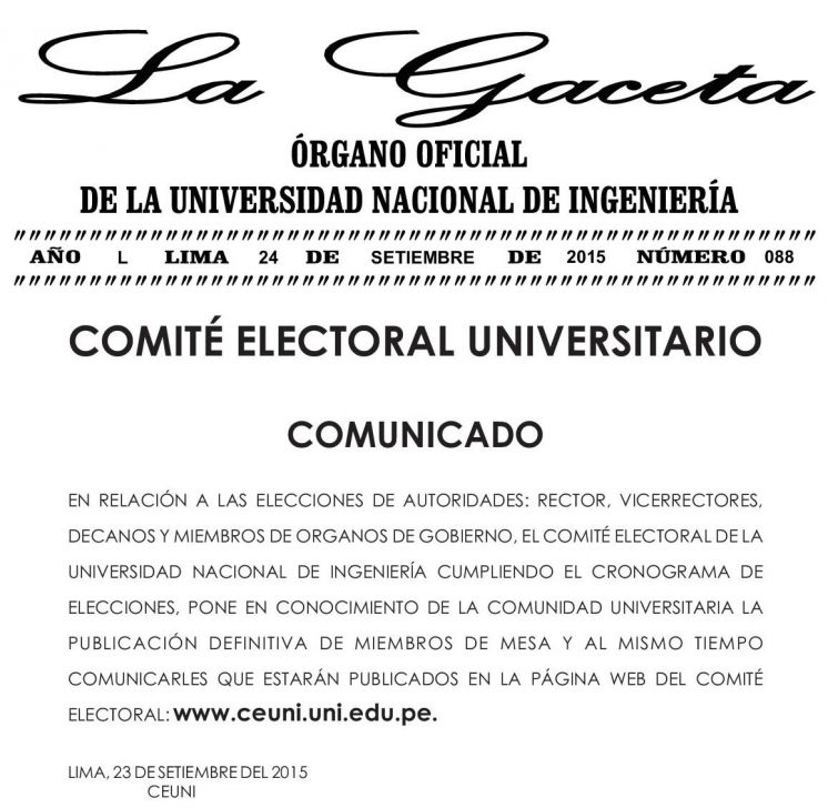 Comité Electoral - Gaceta 88 Publicación Definitiva de Miembros de Mesa