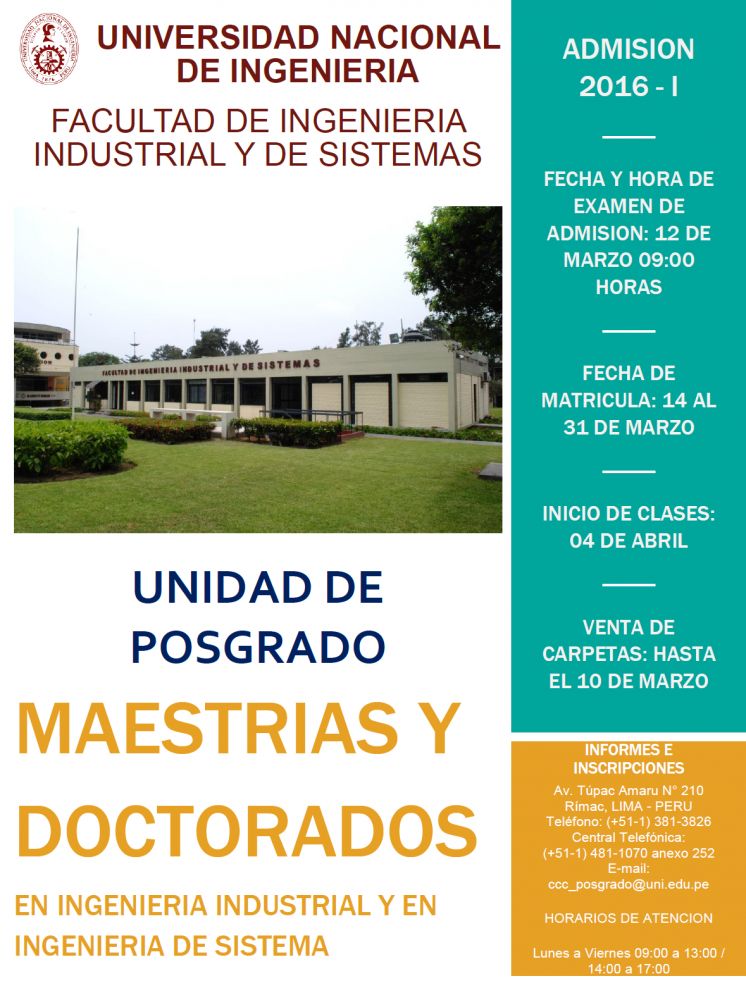 Admisión 2016 - I:  Maestrias y Doctorados en Ingeniería Industrial  e Ingeniería de Sistemas