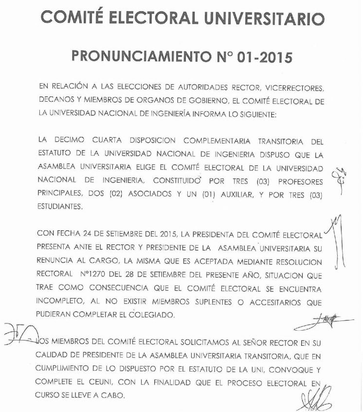 Comité Electoral - Pronunciamiento Nro 01-2015