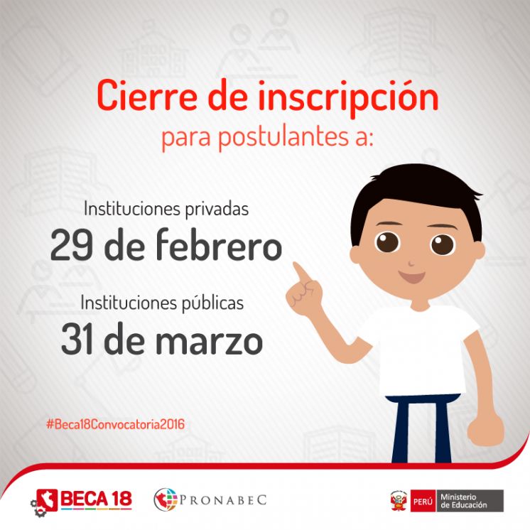 Inscripciones para la Convocatoria 2016 - Beca 18 culmina este 31 de marzo