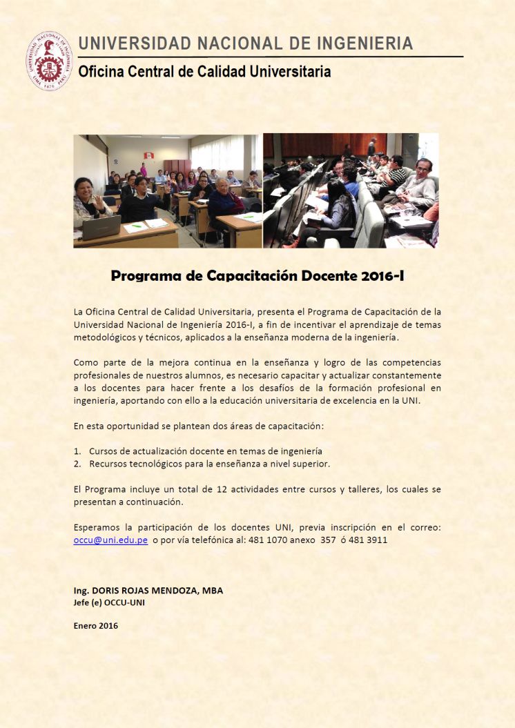 Programa de Capacitación Docente 2016-I